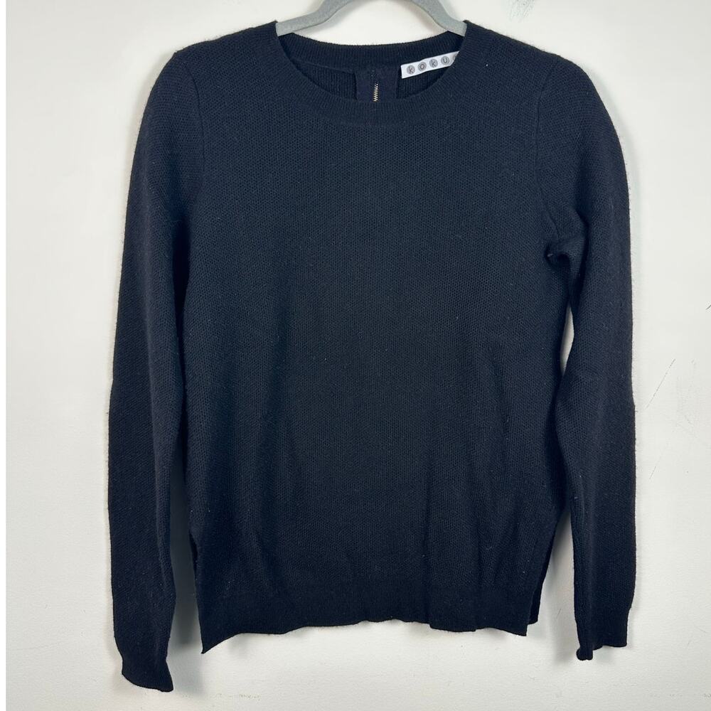 Kokun Sweater Women XS Black Excellent Cashmere Textured Zipper Back Crewneck